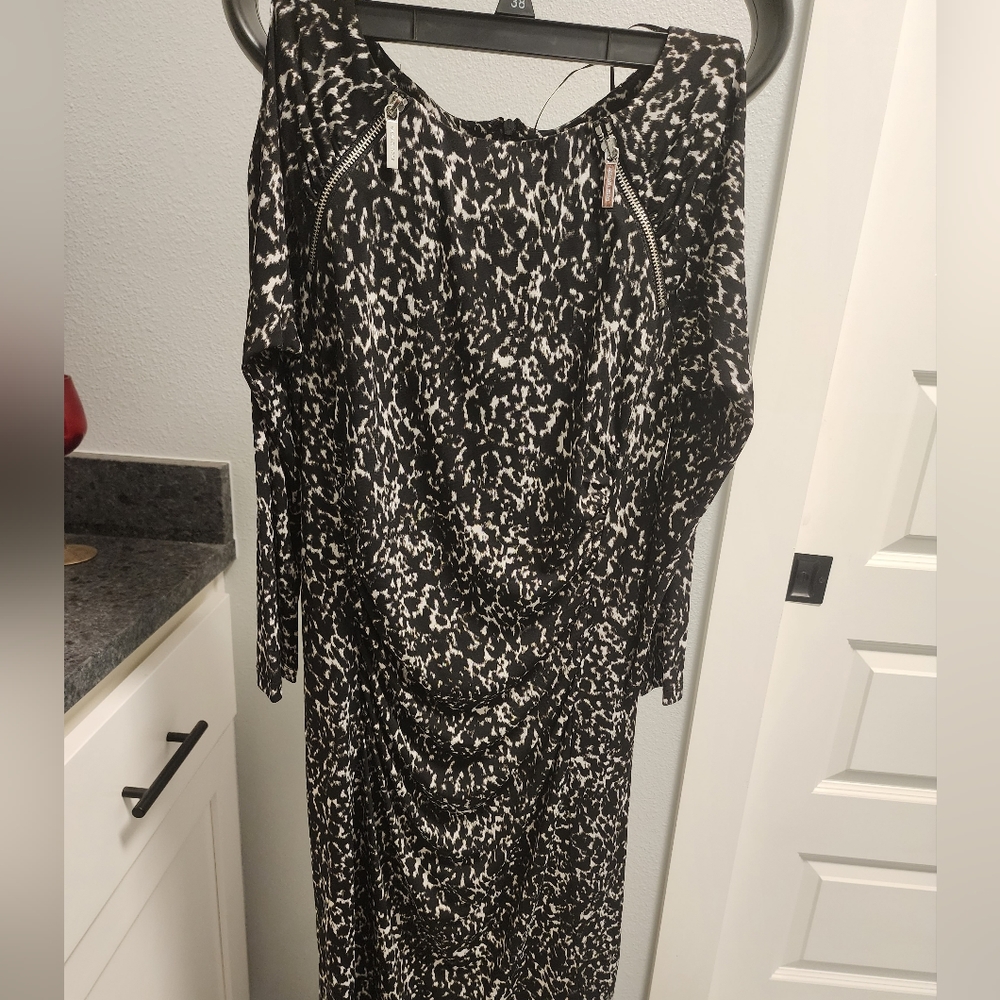 NWT Michael Kors Black Dress with Zippers Animal Print MU48S3802L MSRP$130